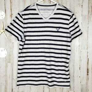 American Eagle Outfitters Striped V Neck Top Blue & Gray Large